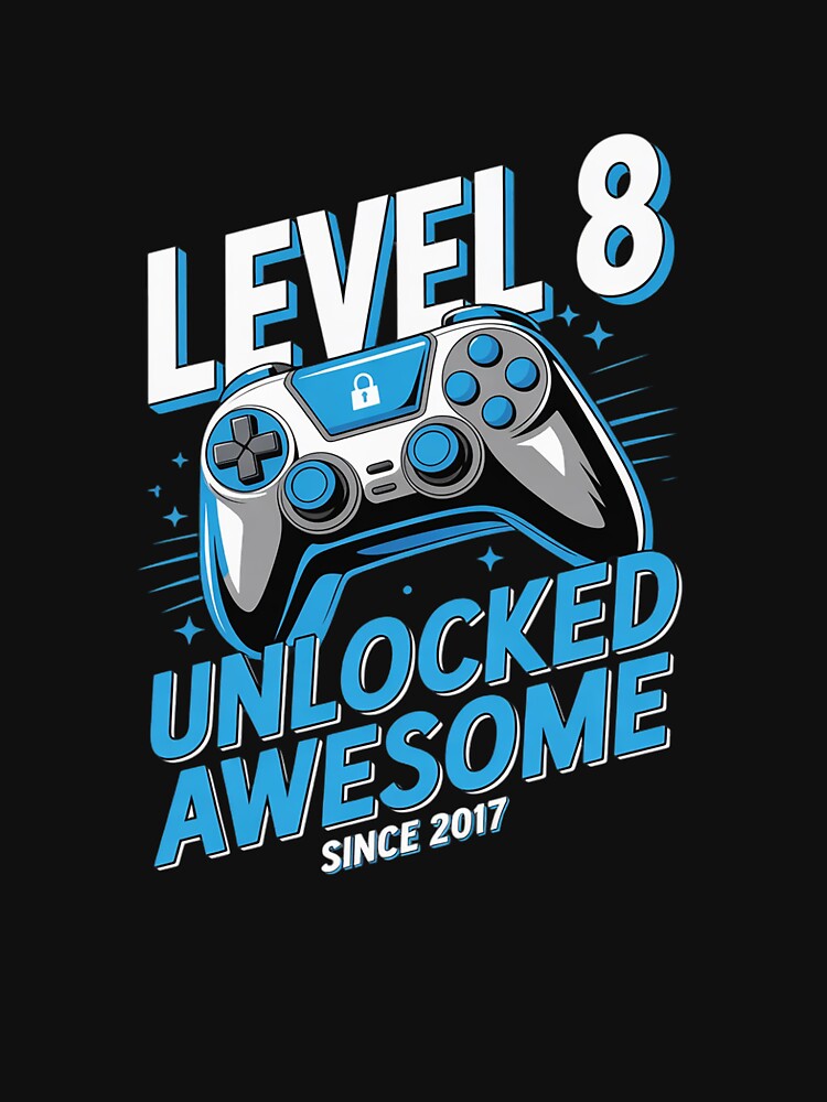 Level 8 Unlocked Awesome Since 2017 8th Birthday Gaming by Belkisallen
