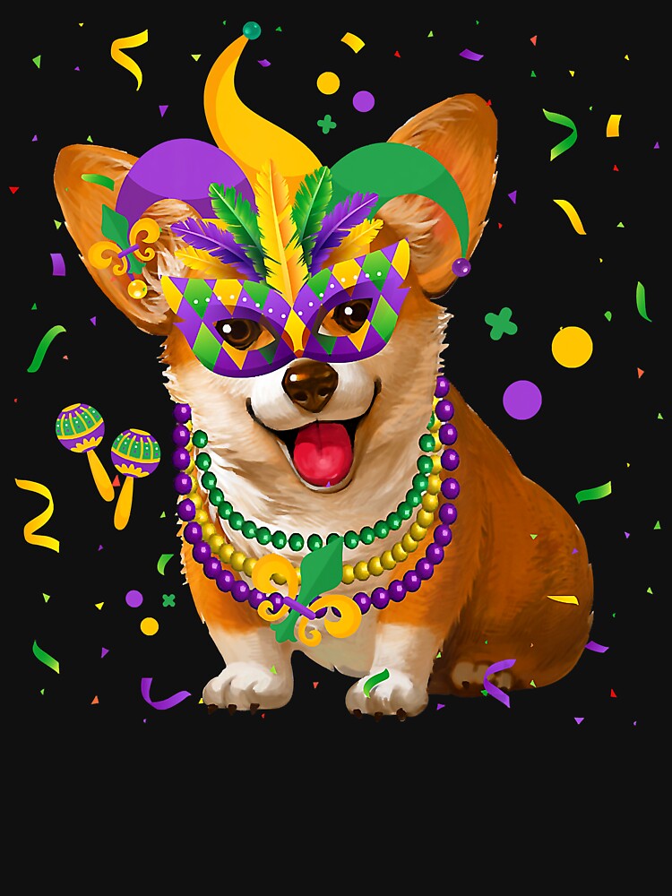 Jester Beads Mask Corgi Dog Lover Owner Mardi Gras Parade by DanielDutkosky