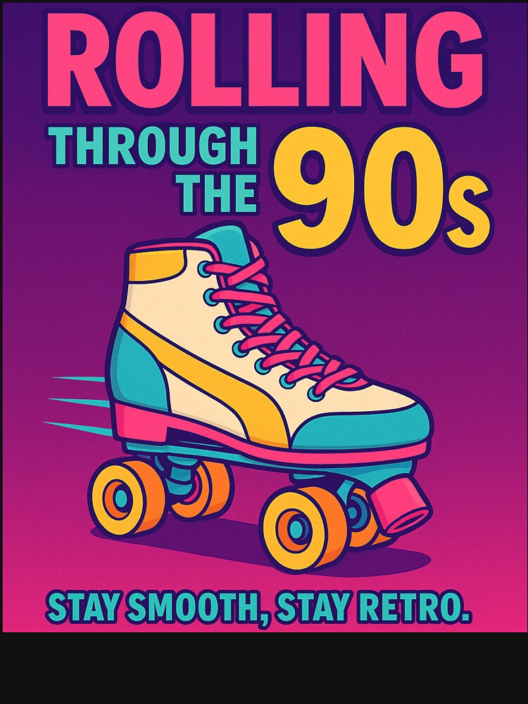 Rolling Through the 90s – Retro Roller Skate Design | Pastel Neon Aesthetic Shirt & Sticker by Laugh & Rewind
