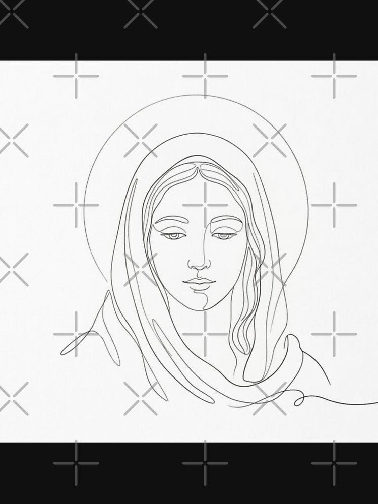 Minimalist Virgin Mary Face Drawing, One Line, White Background by MantoSagrado