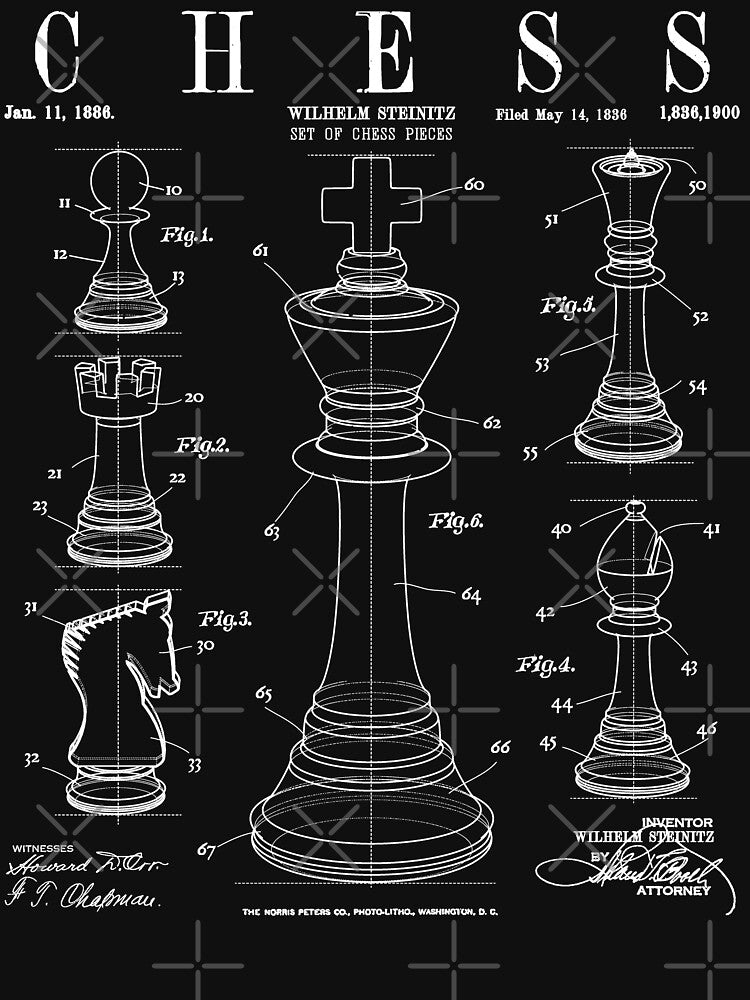 Chess King And Pieces Old Vintage Patent Drawing Print by GrandeDuc