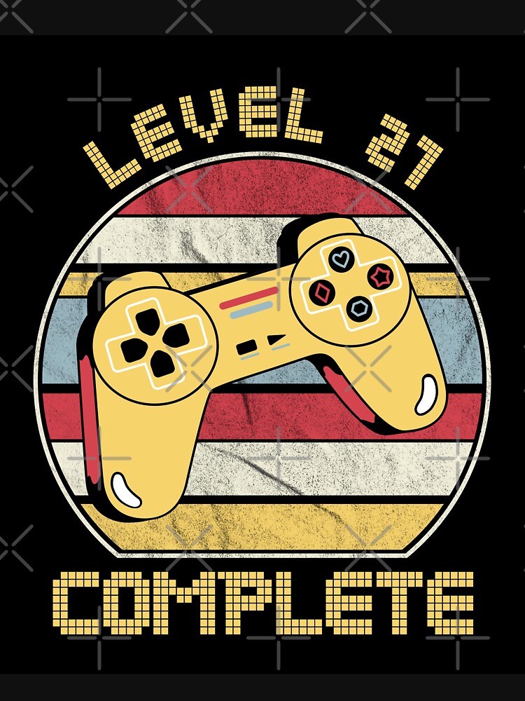 Level 21 complete, video gamers ,21st anniversary, 21st birthday, funny gaming pun,celebration, vintage,70's palette, retro controller, by allycat57