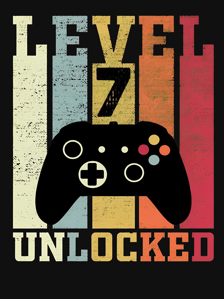 Level 7 Unlocked Birthday Video Game Controller Tee by OlyvieArt