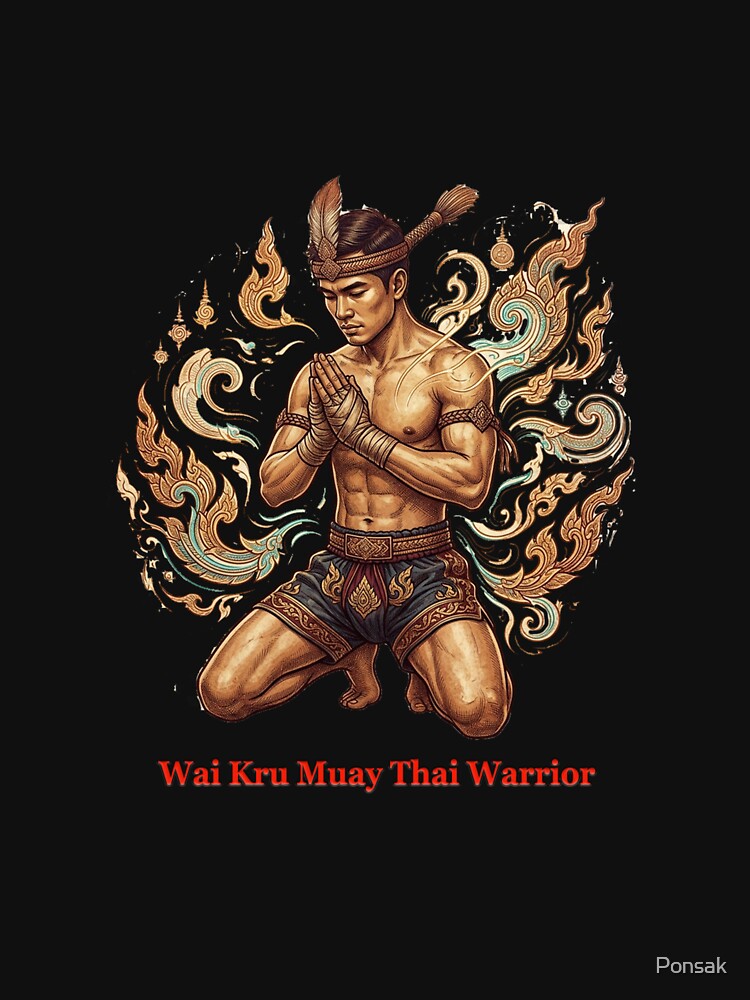 Sacred Wai Kru Muay Thai Warrior Vintage Illustration by Ponsak