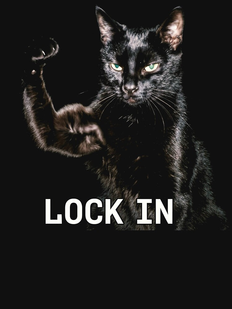 Lock In Cat Shirt Funny Black Cat Buff Arm Shirt Gym Cat Meme [Black Shirt Only] by Off-Road-Zone