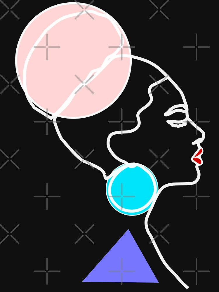 Beautiful Face Single Line Minimalist Art with Earrings on Black by Shapes-Mania