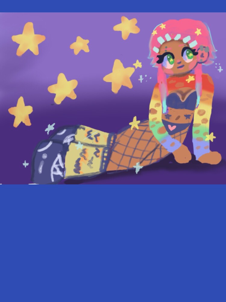Y2K Rainbow Star Girl - Vibrant Neon Digital Art with Fishnets and Space Vibes by StarSplatter