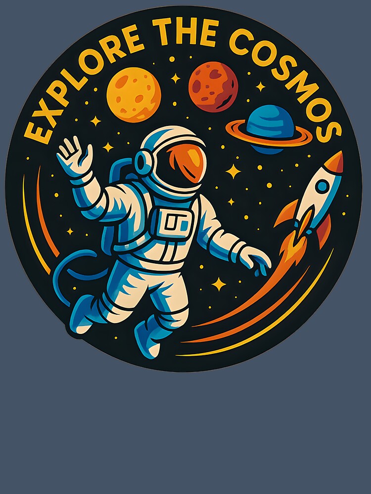 Explore the Cosmos – Retro Astronaut & Rocket Emblem T-Shirt | Space Lovers Tee by Les-Ink-Studio