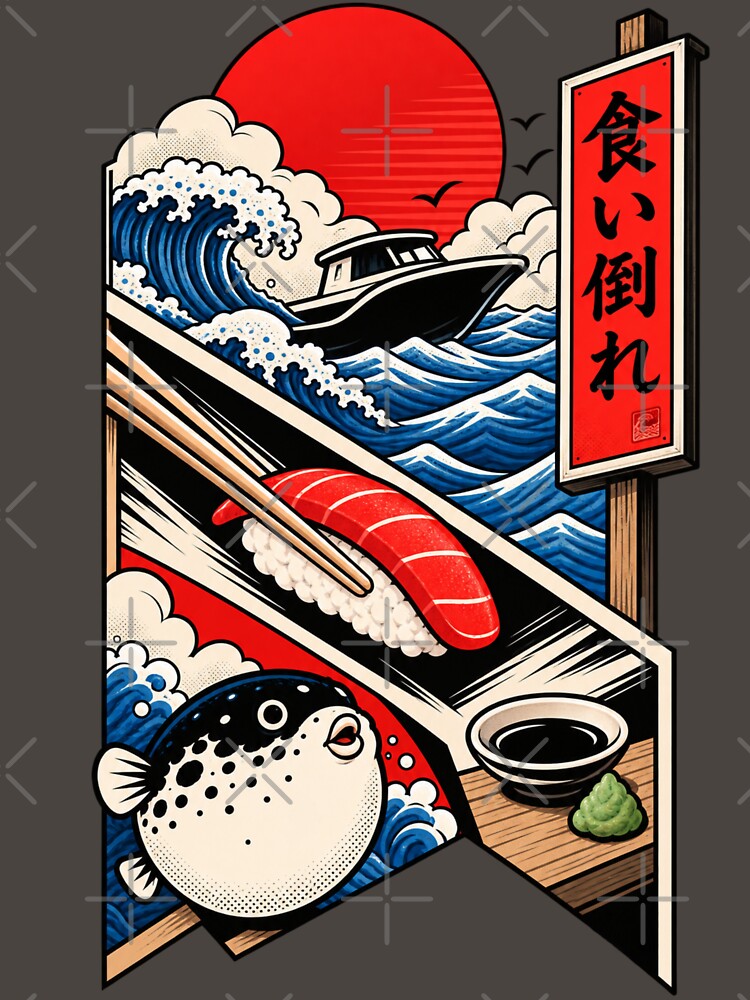 Japanese Food Wave – Ukiyo-e Sushi Retro Japan Design by StackedPixels