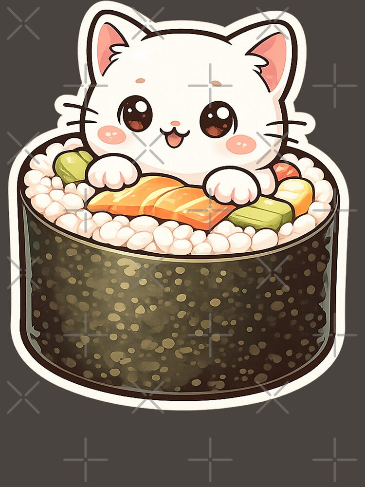 Cute Kawaii Cat Sushi - Japanese Food Lover Sticker Design by zdzdesigner
