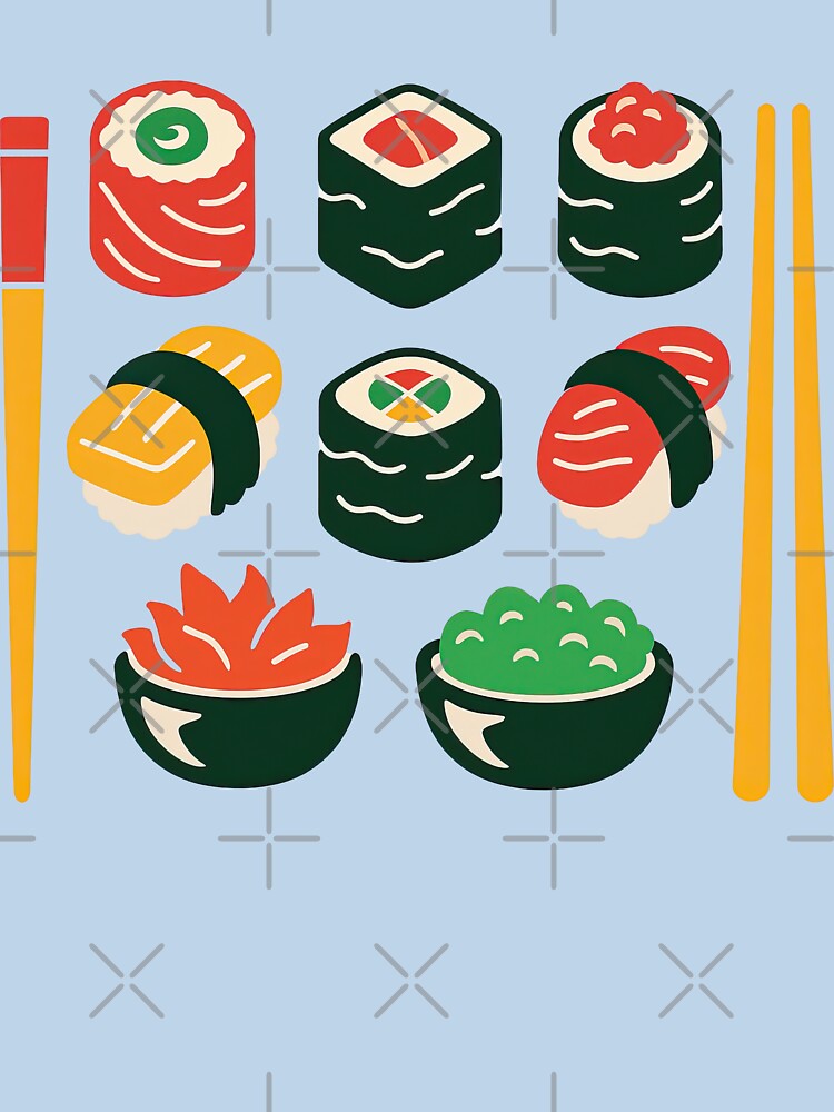 Cute Colorful Sushi Set Illustration with Chopsticks by ArtfulWeave