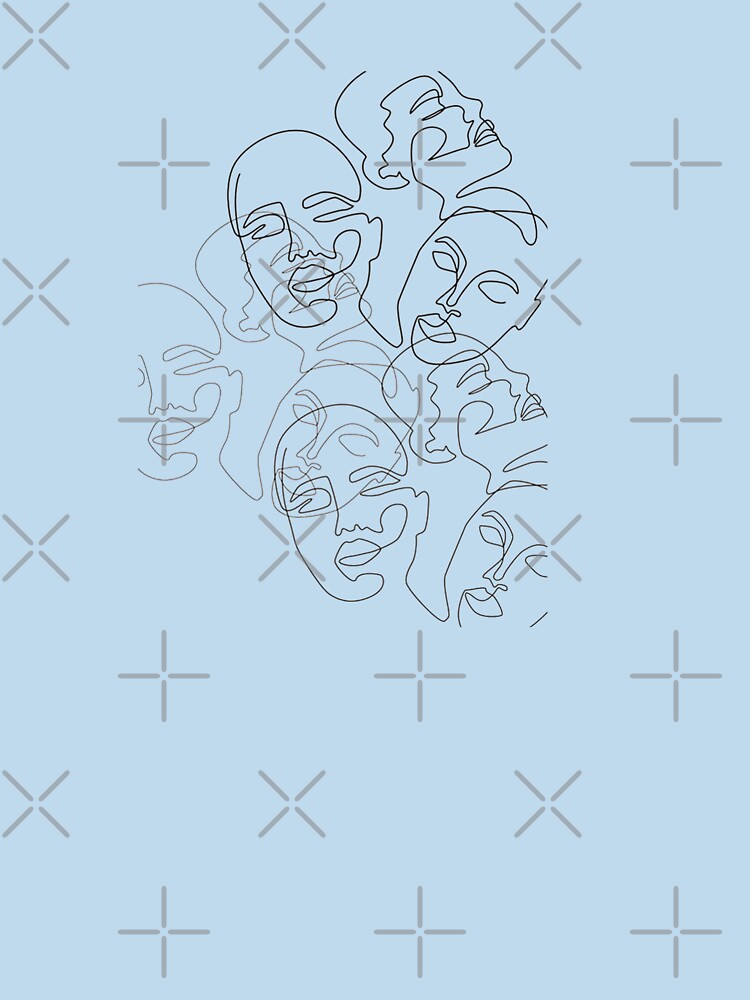 One Line Faces Drawing Black And White Artwork by poolbar