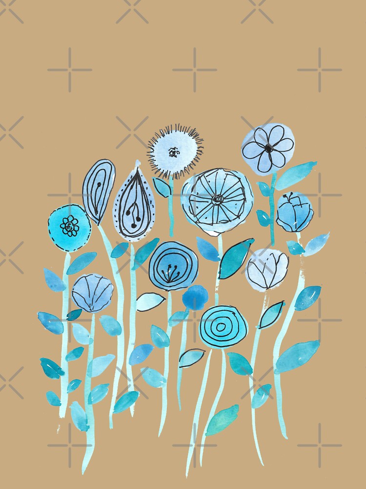 Hand drawing blue flowers watercolor painting pattern by Pacika