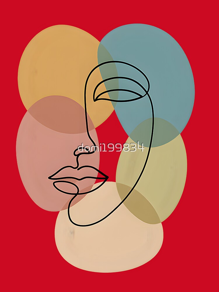 Single Line Face – Minimalist face illustration with colorful pastel shapes by domi199834