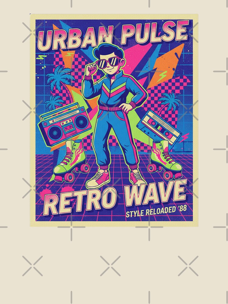 Urban Pulse Retro Wave 80s Vibe Illustration - Roller Skates, Boombox, Synthwave Art by BlissHalo