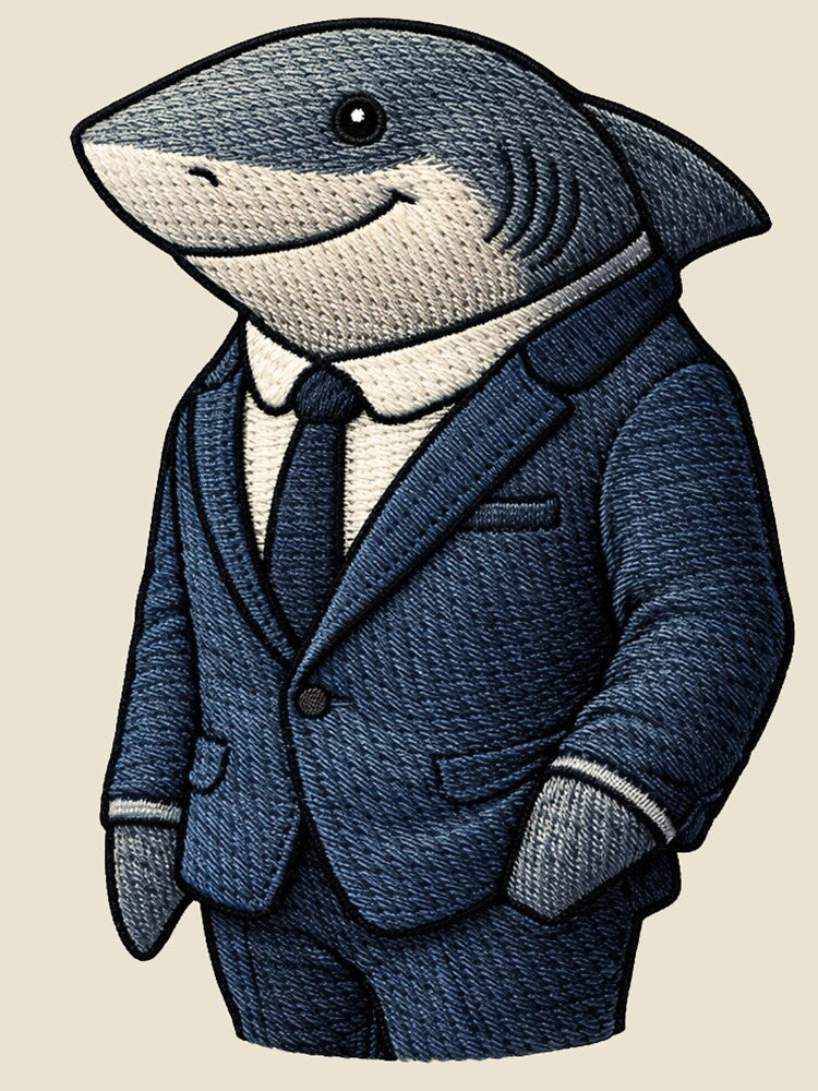 Minimalist Business Shark – Corporate Hustle Embroidered Patch Aesthetic by ColorSplash123