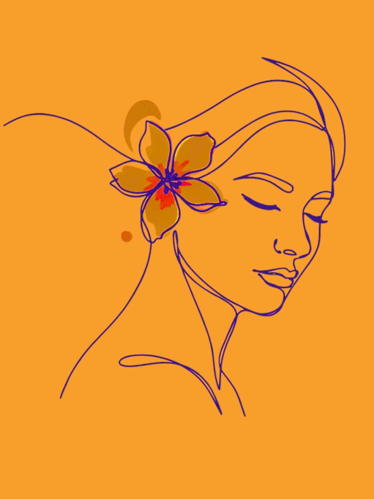 Orange Flower Girl Line Drawing by Tom-Apex-Art