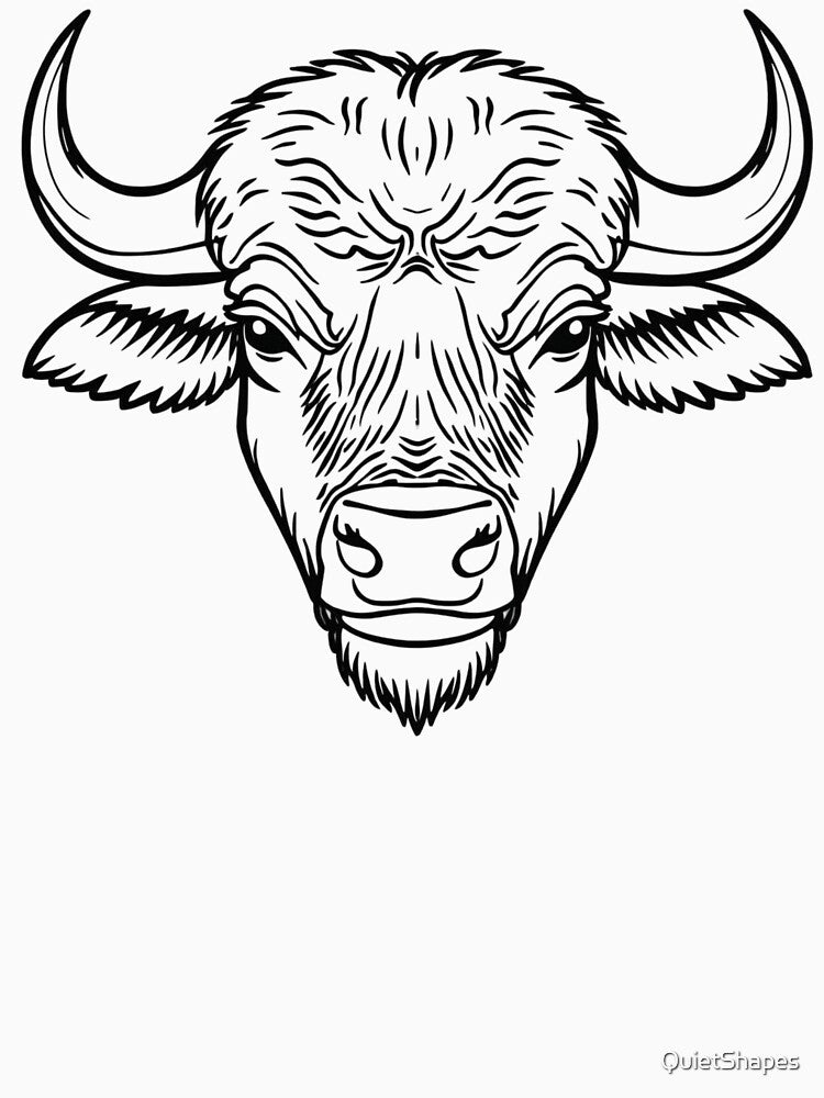 Fierce Majesty: Minimalist Single-Line Buffalo Face by QuietShapes
