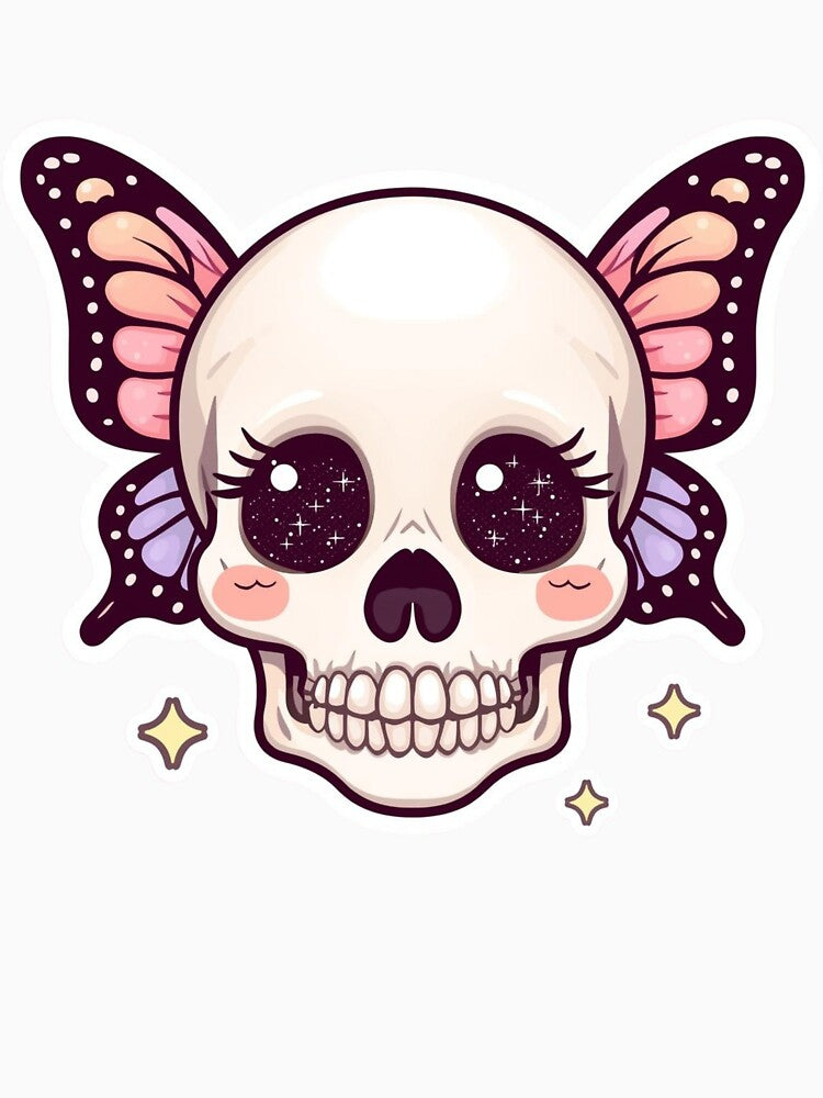 Kawaii Butterfly Skull with Galaxy Eyes – Cute Pastel Goth Sticker Design by LintonGriffin