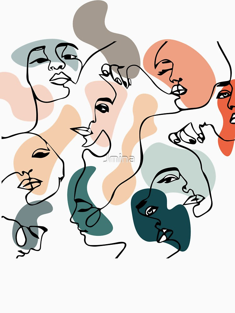 Faces Abstract Feminine Line Art Drawing by J-mina