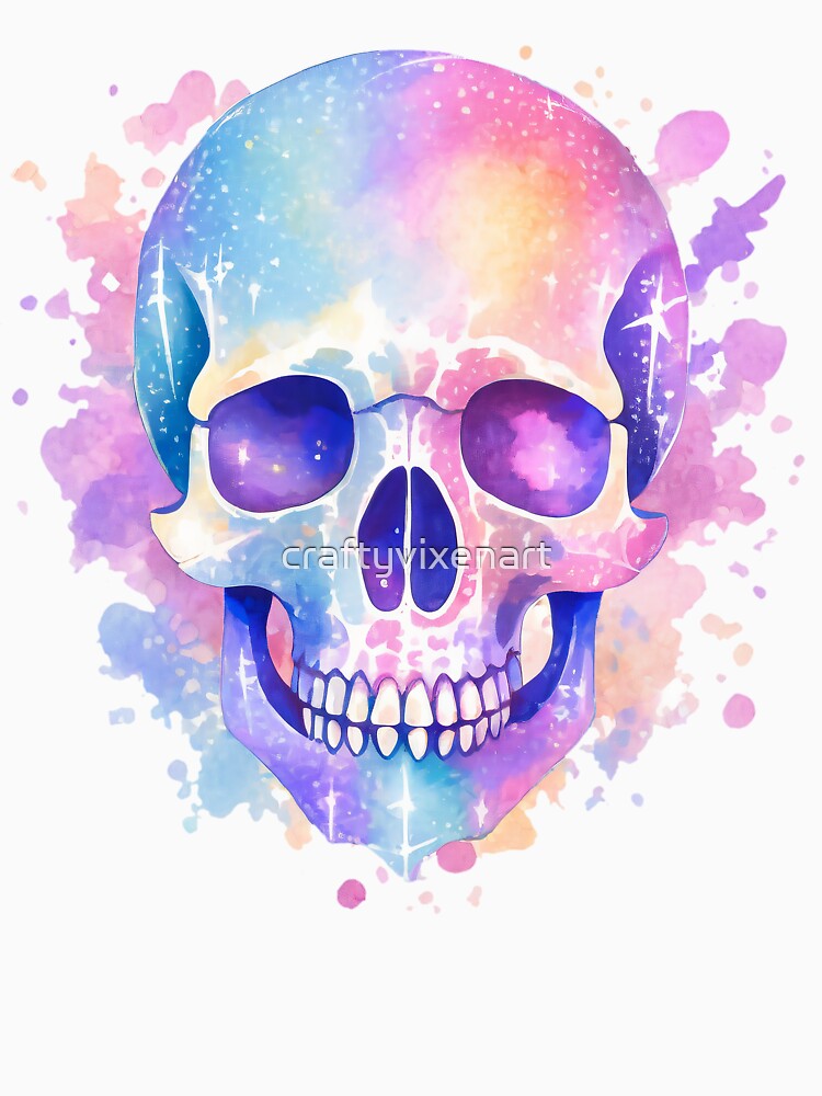 Pastel Watercolor Galaxy Skull by craftyvixenart
