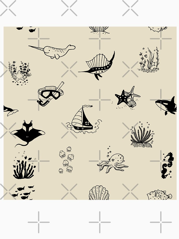 Hand Drawn Sea Life Pattern, Marine Life by Throwtopia