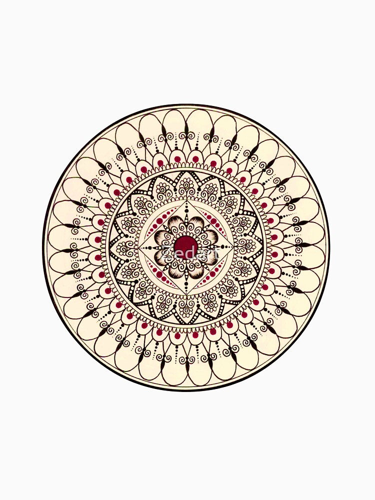 Hand Drawn Cream And Red Mandala by Zedart