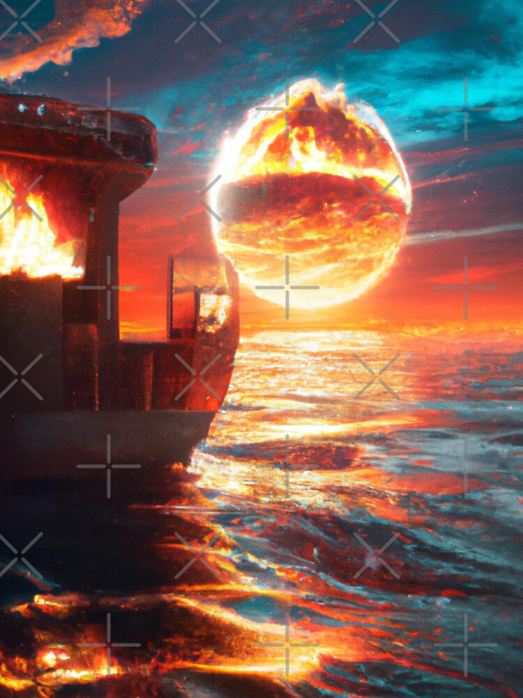 Boat in a Sea of Fire and Stars - Ocean Voyage Through the Burning Universe by WBP Mart