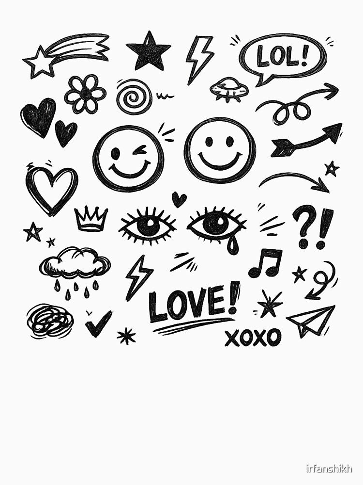 Y2K Grunge Aesthetic Hand-Drawn Chalk Doodles Pack by irfanshikh