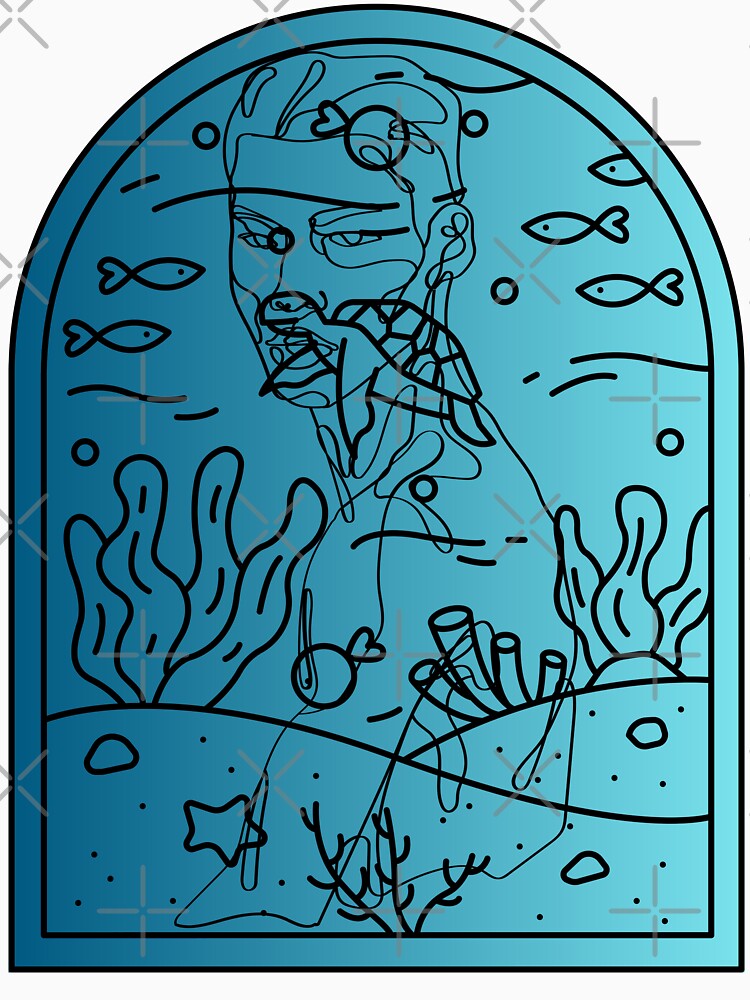 Coral Whisper – Underwater One Line Art Portrait by Kanniax