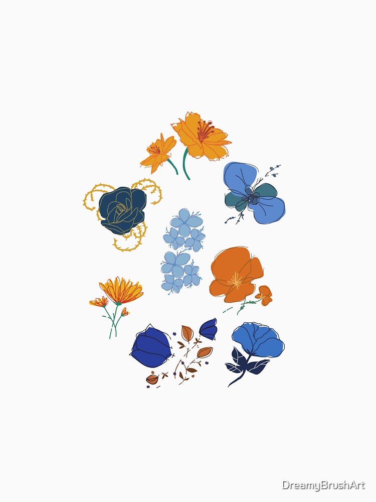 Minimalist Wildflowers Line Art - Colorful Botanical Floral Pattern by DreamyBrushArt