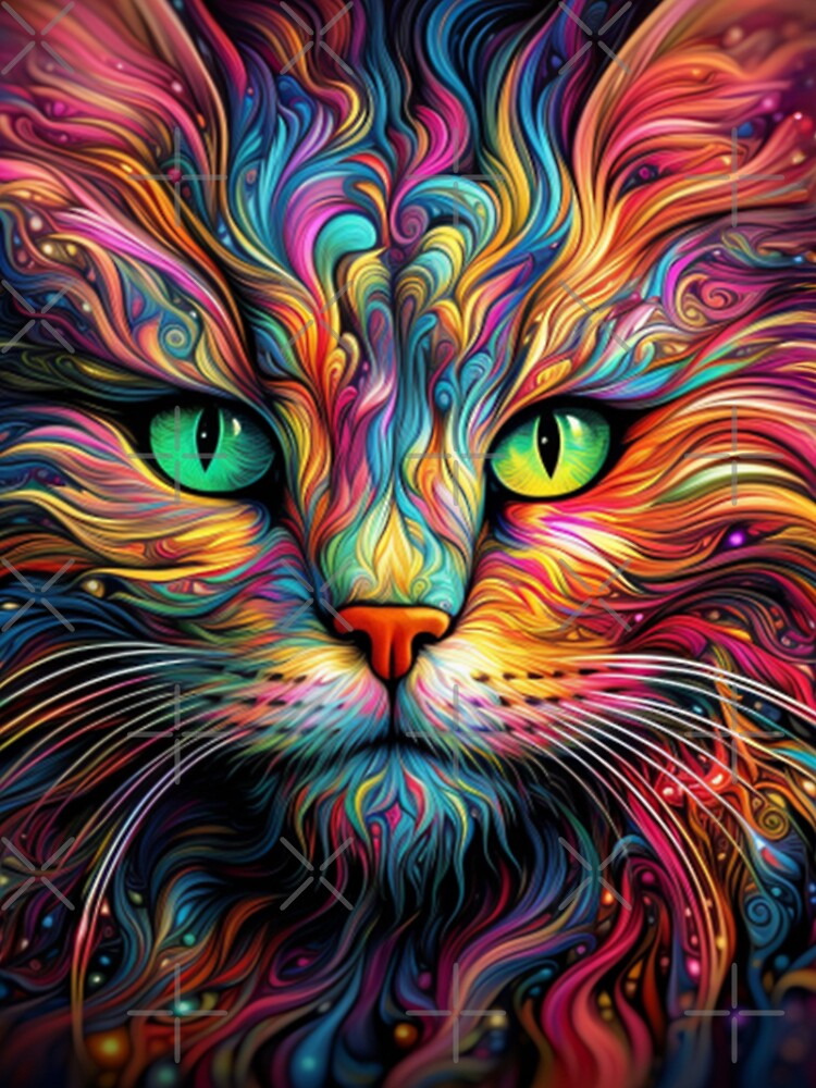Cat Head Colorful Illustration Art by radhakidesign