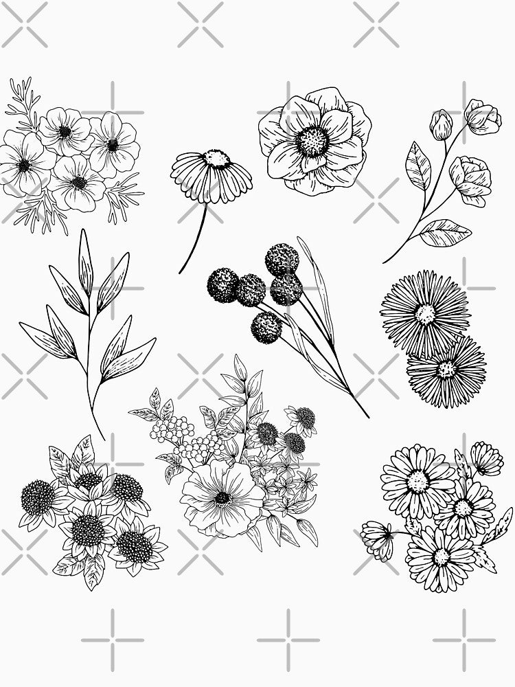 Elegant Spring Flower Sketches by DonneeCreations