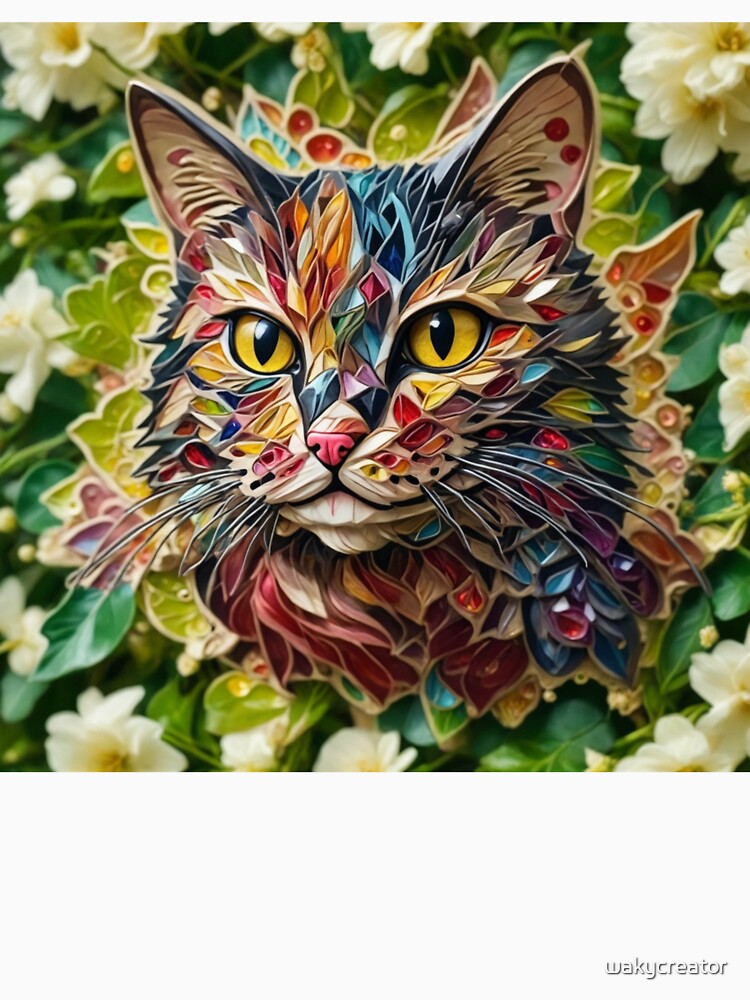 Design COLORFUL CAT IN FLOWERS by WAKYSHOP