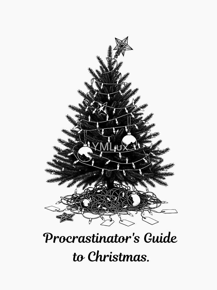 Procrastinator's Guide Christmas T-Shirt | Minimalist Tangled Tree Line Art Gift | Funny Last-Minute Holiday Apparel by YMLux