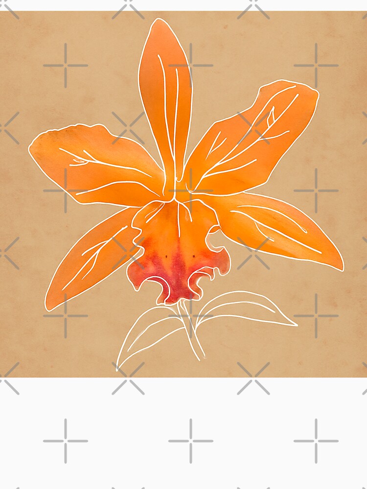 Elegant Orange Orchid | Minimal Botanical Line Art by PorRayong