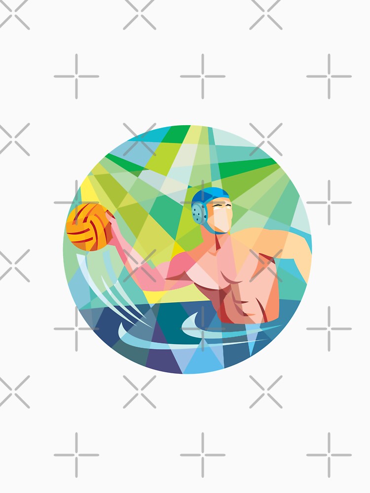 Water Polo Player Throw Ball Circle Low Polygon by patrimonio
