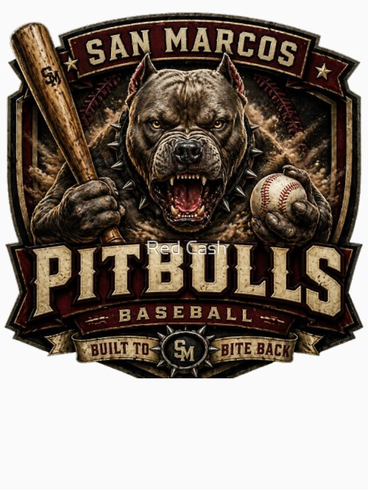 San Marcos Pitbulls Baseball Logo – Outlaw League Pitbull Mascot – Fierce Dog Sports Emblem – Gritty Minor League Design by Red Cash