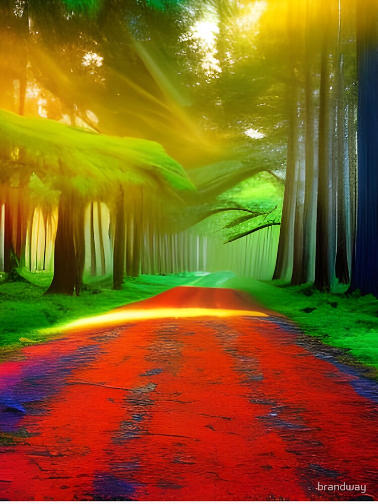 Red road in a green forest by brandway