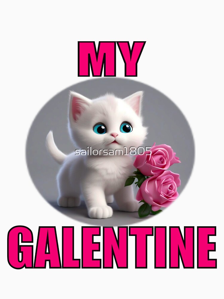 2 Pink Roses and Soft Super Cute white kitten on Galentines day and Galentines party, gift idea for Galentines day by sailorsam1805