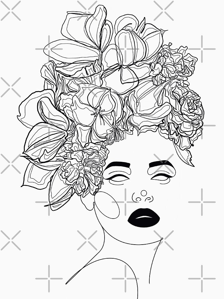 Woman with Flowers Line Art by Valeria-Art