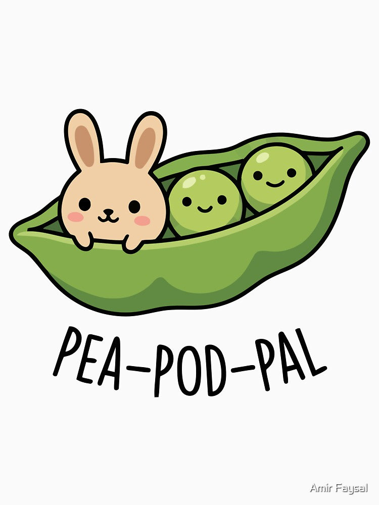 Cute Bunny in Pea Pod Kawaii Vegetable Art by Amir Faysal