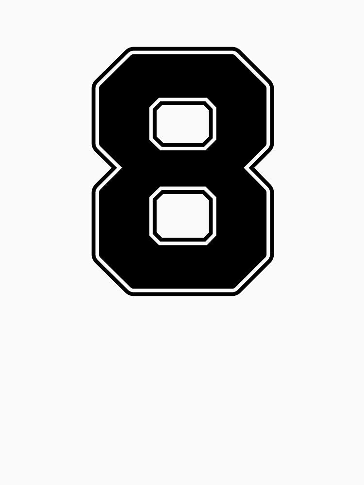Jersey Number 8 / Player Shirt Number Eight (Black with Black Outline) by STUDIO-72
