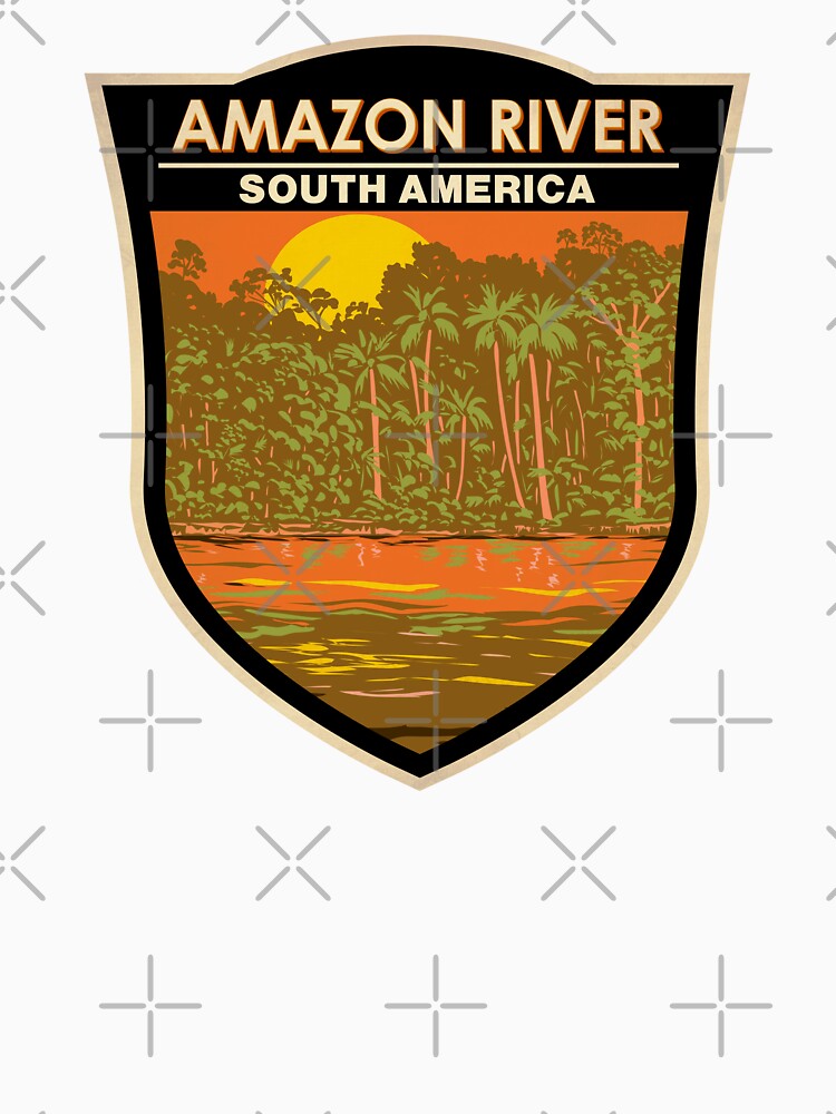 Amazon River Sunset South America Travel Art Badge by KrisSidDesigns