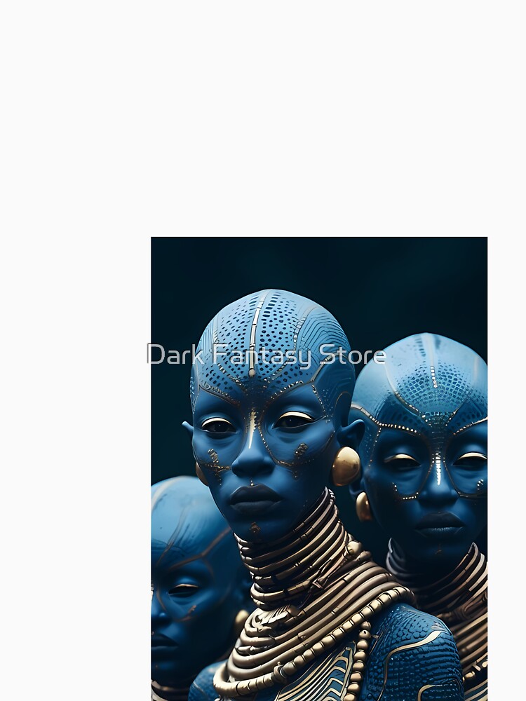 a group of blue women with gold jewelry by Dark Fantasy Store