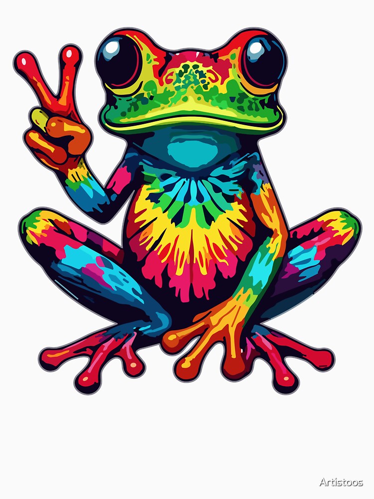 Tie-Dye Frog Peace Sign Hippie 70s by Artistoos