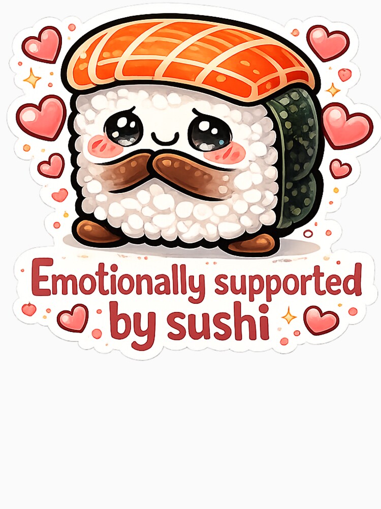 Emotionally Supported by Sushi Cute Kawaii Cartoon by MarinaBlackArt