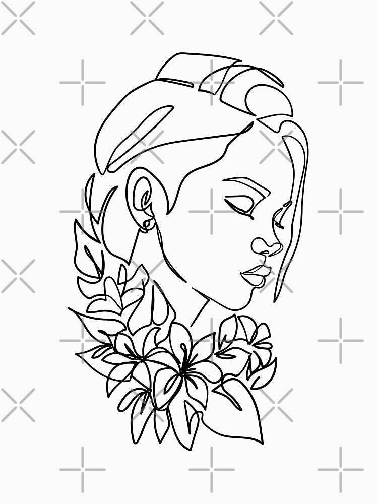 Woman portrait, face with flowers. Simple, minimalist vector illustration. One Line drawing by Ireneart369