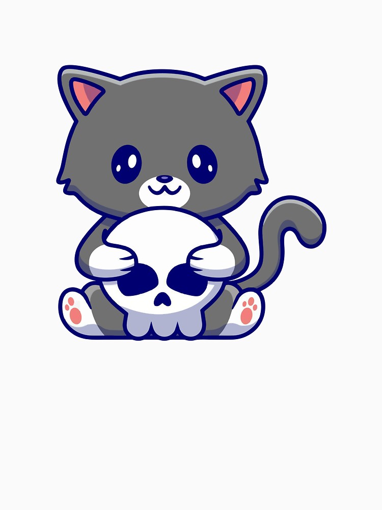 Cute Goth Cat Holding a Skull by dmladero