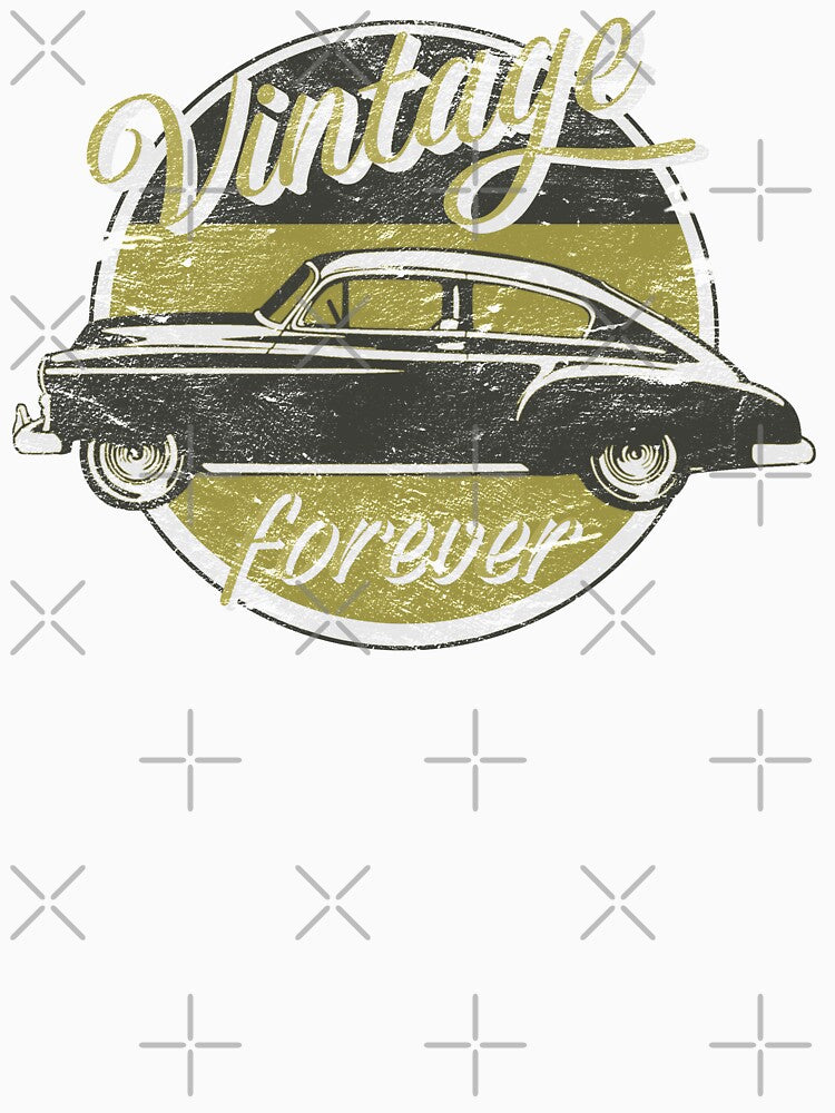 Vintage Car Forever Mustard Yellow Color Distressed Slogan Design by TrulyEpoque